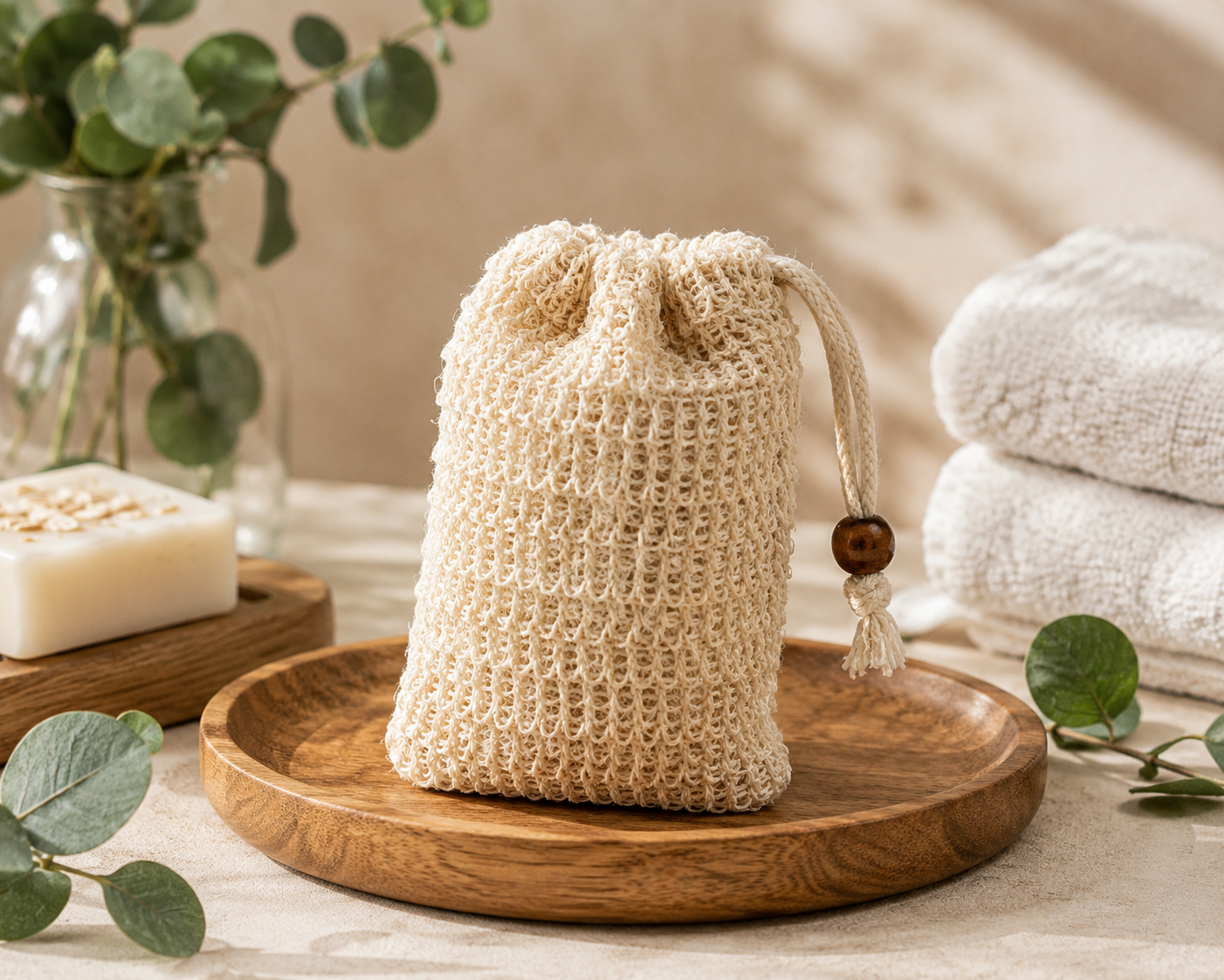 Natural Exfoliating Soap Pouch with Drawstring