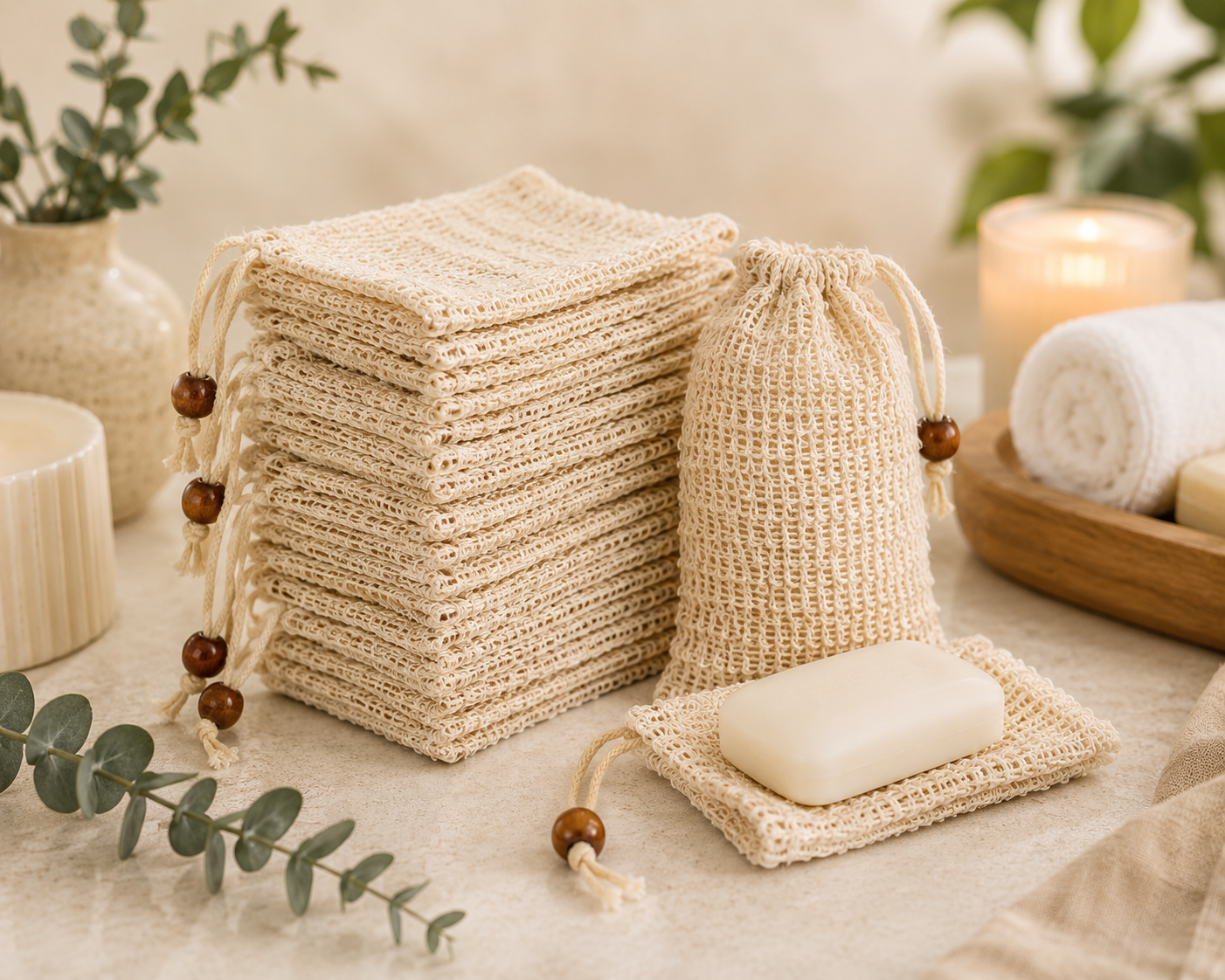 Natural Exfoliating Soap Pouch with Drawstring